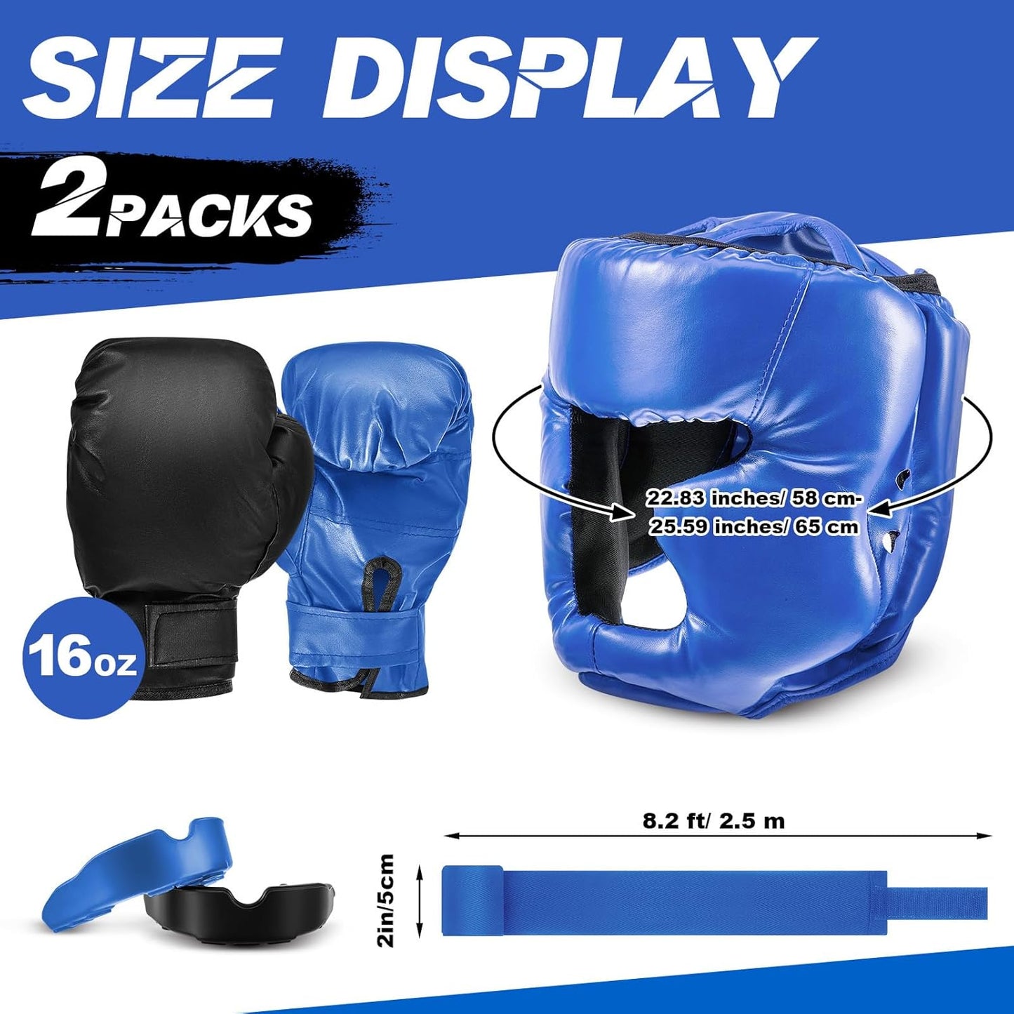 Kanayu 14 Pcs Boxing Set Including 2 Pair of 16 oz Boxing Gloves Headgear Helmet and Hand Wraps Mouth Guards Gifts for Adults Youth Beginners Training Equipment