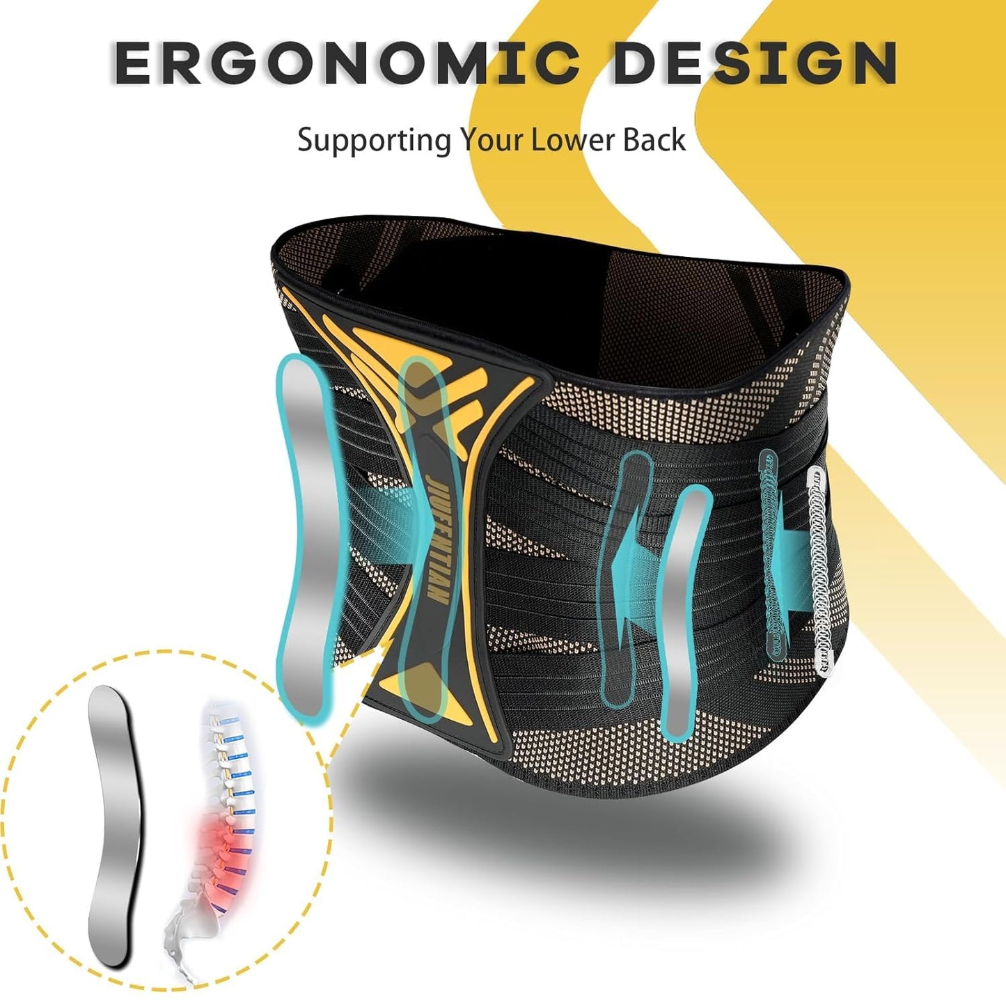 JIUFENTIAN Copper Back Braces for Lower Back Pain with Support System - Lower Back Brace for Herniated Disc,Lumbar supports for Sciatica, Scoliosis,Heavy Lifting and Work(2X-Large)