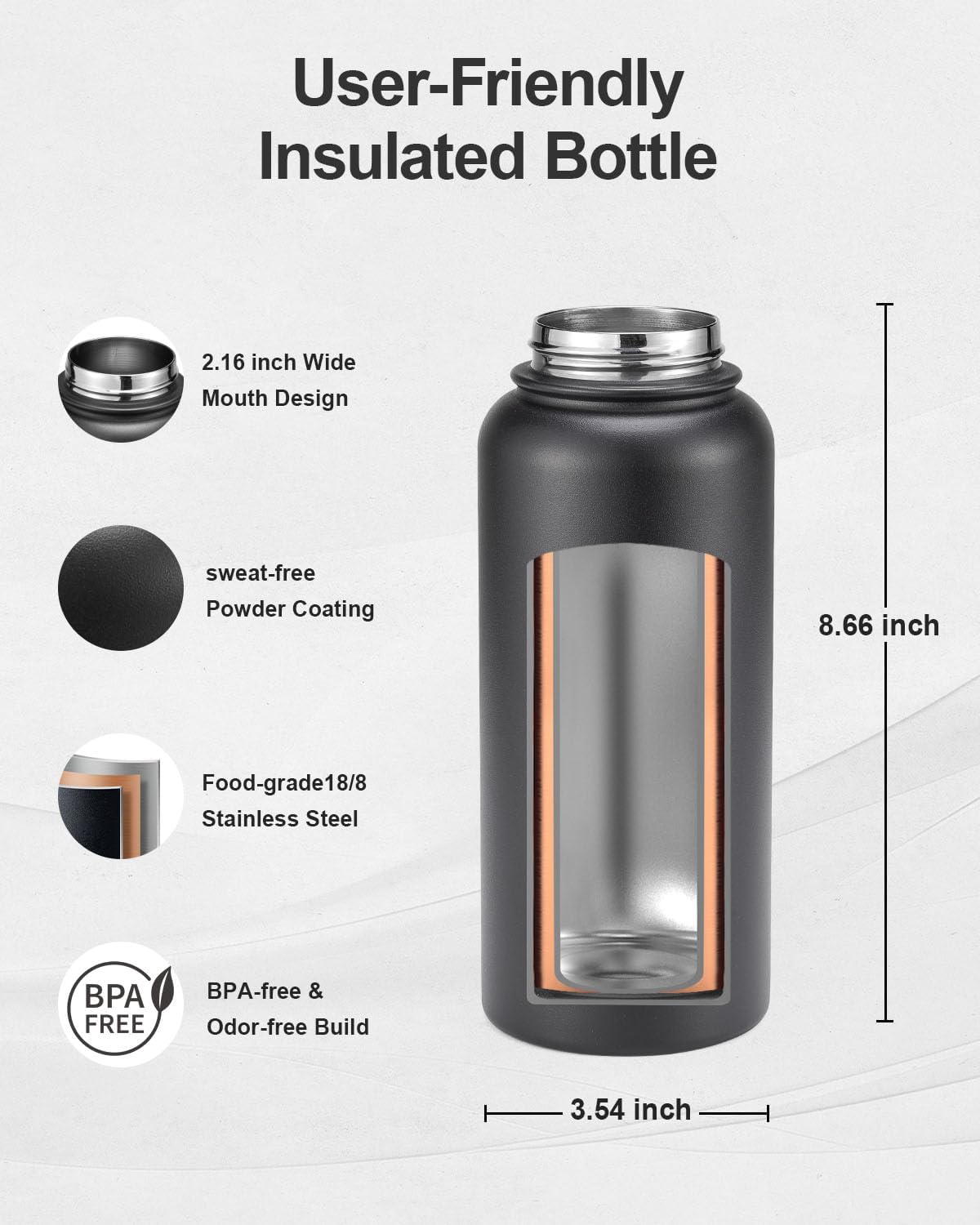 32oz Insulated Water Bottle,Stainless Steel Vacuum Water Bottle, BPA-Free & Leakproof -with Paracord Handle,Strap,Straw Spout Lids,Large Water Jug for Gym Sports