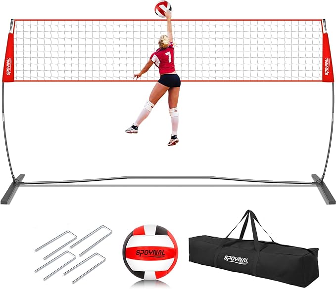 12FT/20FT Portable Volleyball Net Volleyball Net for Backyard Freestanding Volleyball Practice Net Outdoor Indoor Volleyball Training Set with Adjustable Height Carry Bag and Volleyball