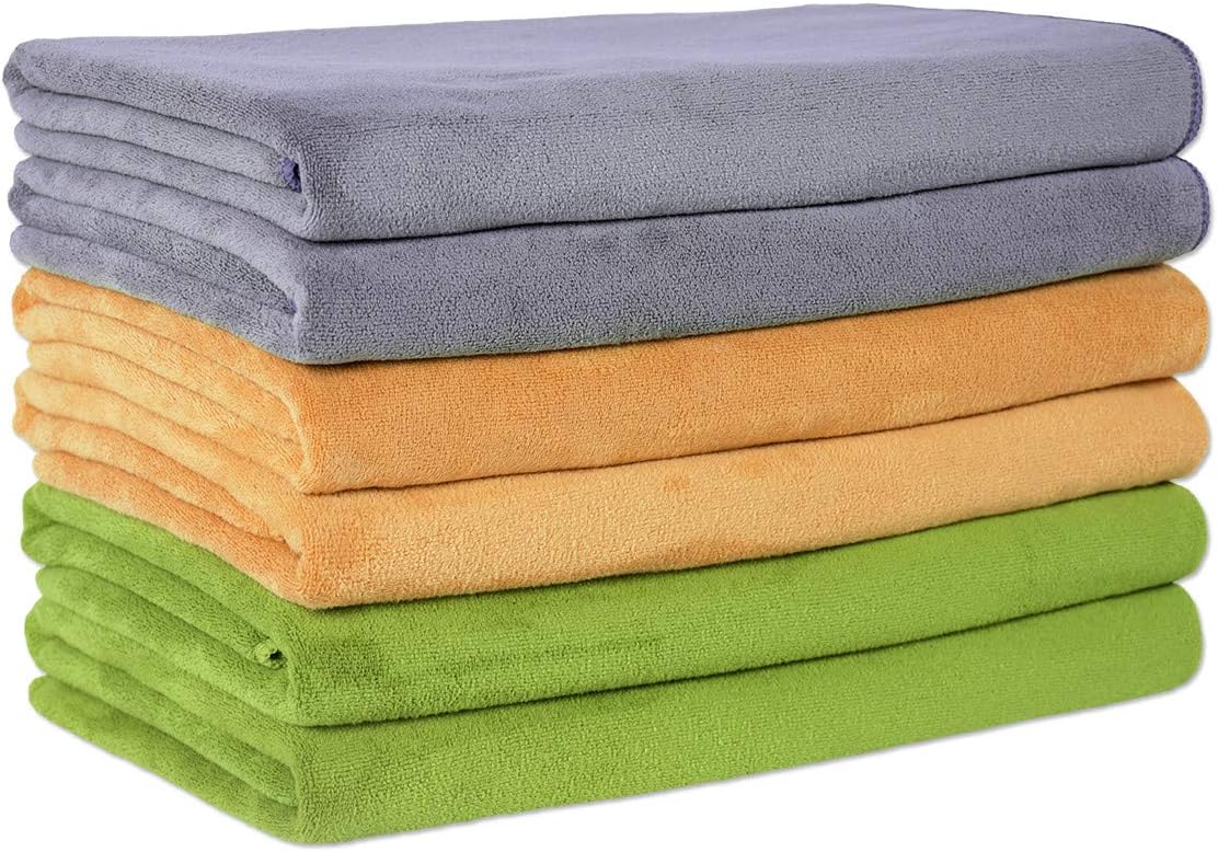 JML Microfiber Towels, Bath Towel Sets (6 Pack, 27" x 55") - Extra Absorbent, Fast Drying, Multipurpose for Bath, Swimming, Fitness, Sports, Yoga, Grey, Yellow, Green