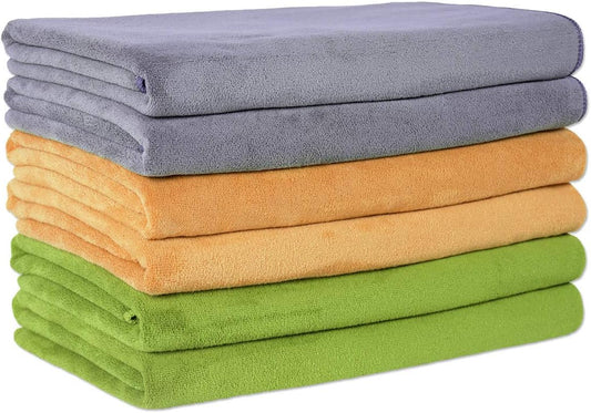 JML Microfiber Towels, Bath Towel Sets (6 Pack, 27" x 55") - Extra Absorbent, Fast Drying, Multipurpose for Bath, Swimming, Fitness, Sports, Yoga, Grey, Yellow, Green
