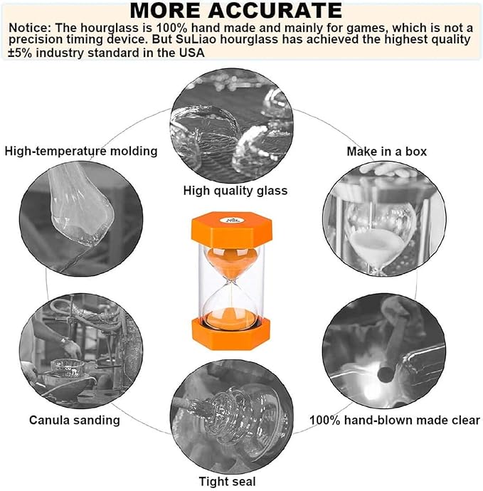 1 Minute Sand Timer SuLiao Hourglass, Unbreakable Orange Sand Watch, Reloj de arena 1 Minuto, Plastic Hour Glass Sandglass Timer for Kids, Classroom, Home, Decoration