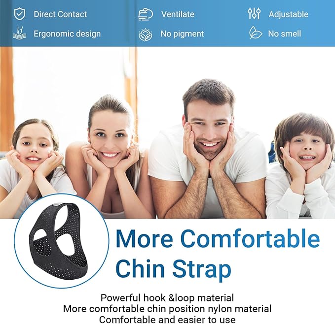 Chin Strap for Sleeping Comfortable Stop Snoring Solution, Snore Stopper Adjustable,Anti Snoring Devices Breathable and Reusable, Anti Snore Chin Strap for CPAP Users,M,Black