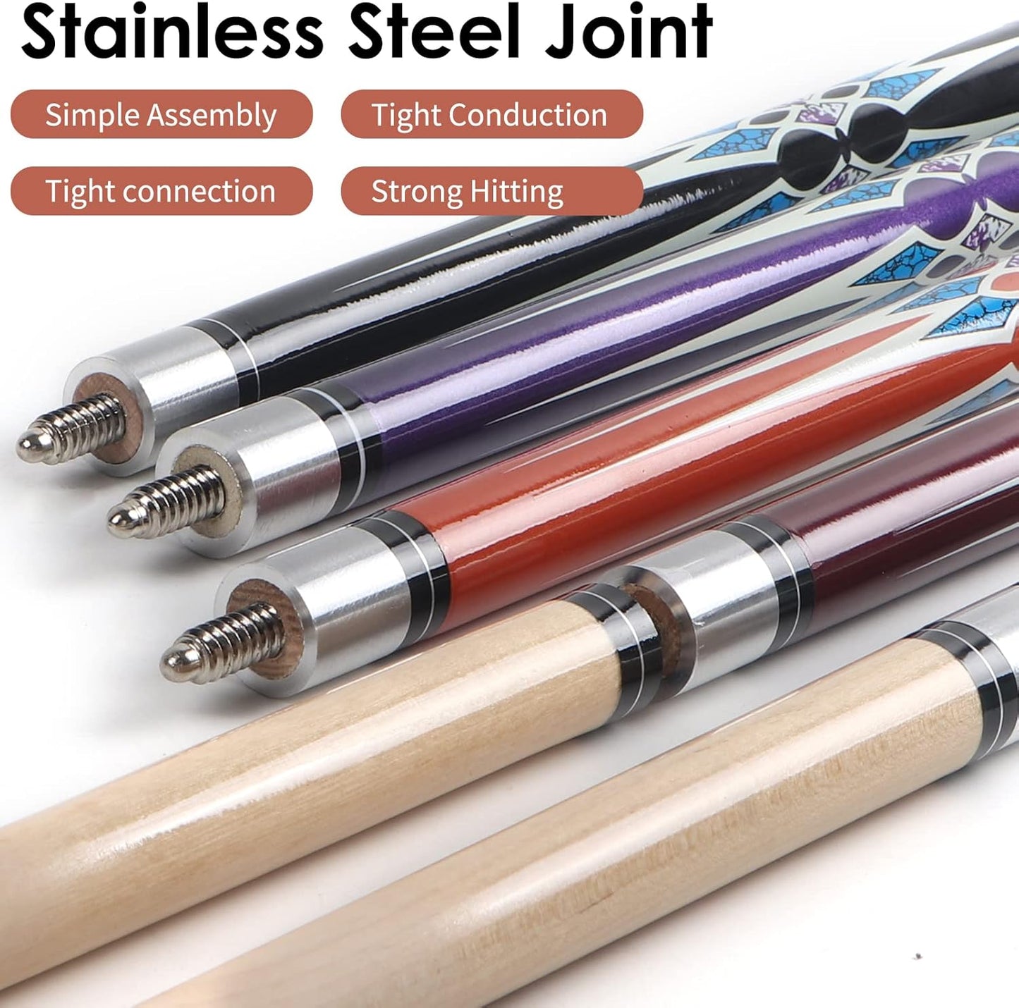 Kmise Pool Cue Stick Set - 58 Inch Pool Cues, 18~21Oz Canadian Maple Professional Billiard Cues Sticks, Pool Sticks for Adults, Multiple Colors, Pool Stick for Bar House Pool Tables Sports