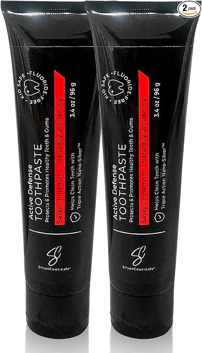 Colloidal Silver Toothpaste - Sassy Cinnamon - Remineralize Tooth Enamel - SLS & Fluoride Free Cavity Protection - Gum Health - Bad Breathe - Gingivitis - Coral Calcium & Xylitol - 3.4oz - Pack of 2