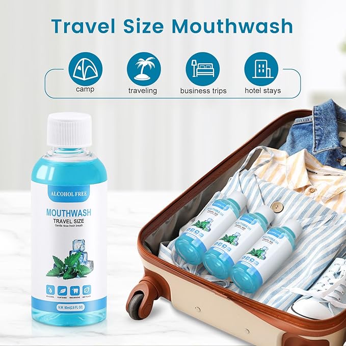 50 pcs Travel Size Mouthwash Bulk, 80ml/2.7fl oz, Mini Fresh Mint Portable Mouthwash Individual Bottles for Travel Toiletry Kits