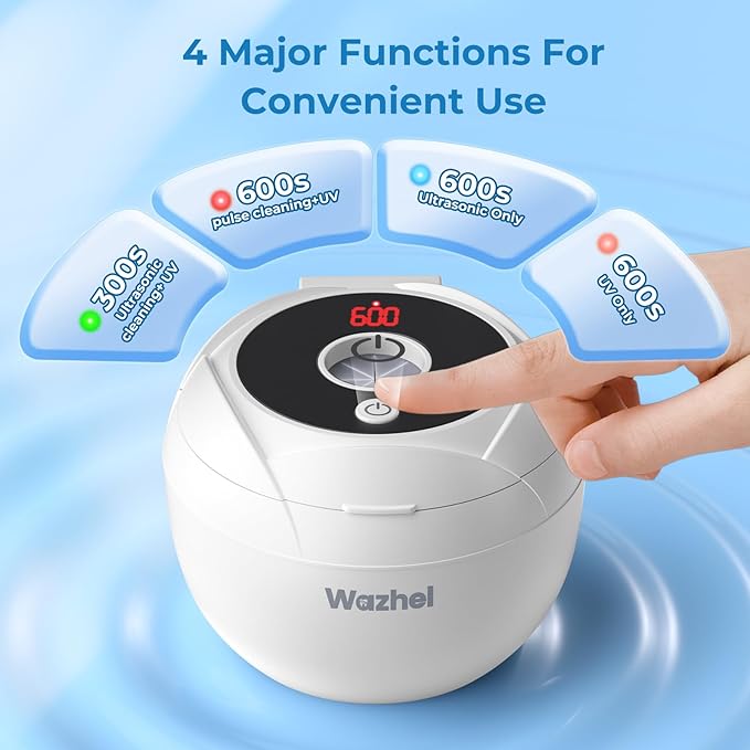 Ultrasonic Retainer Cleaner Machine, 45kHz Dental Cleaning Pod for Denture, Mouth Guard, Night Guard, Aligner, Braces, Toothbrush, 200ML Denture Cleaner with Digital Timer & 4 Modes, White