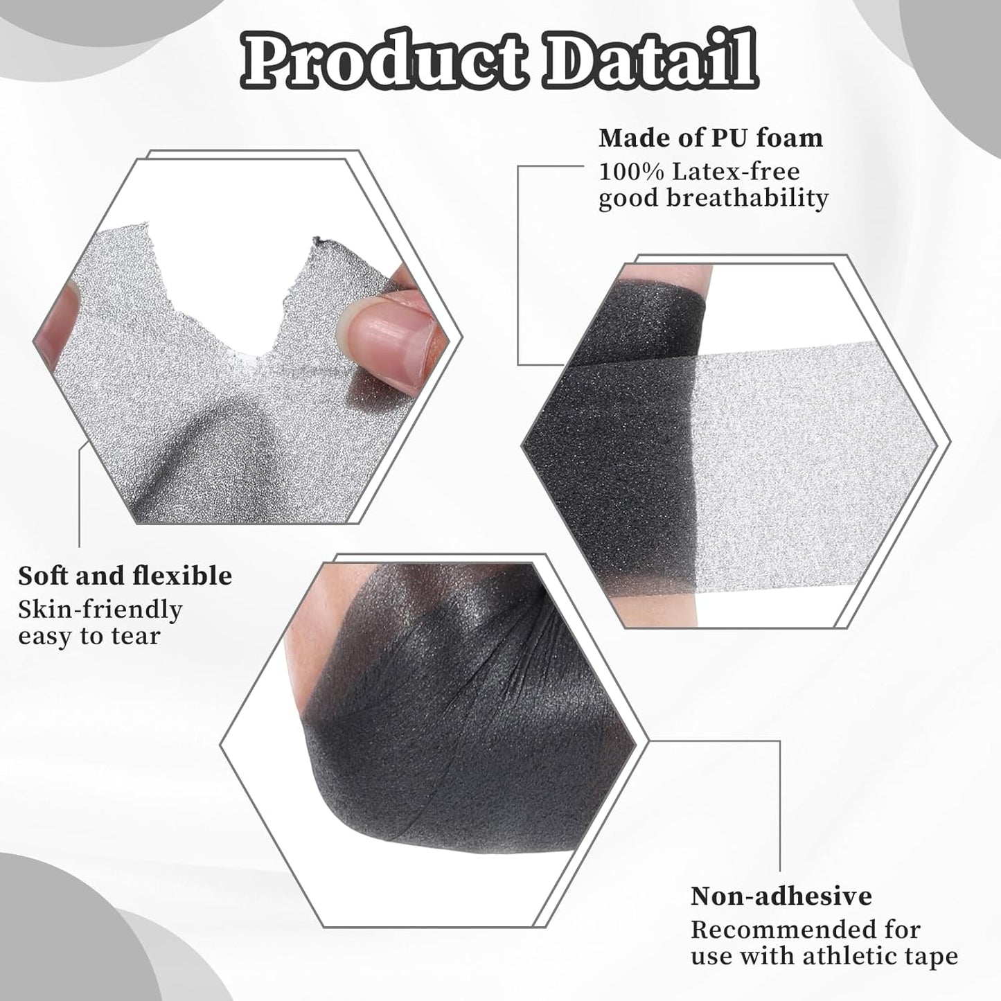 12pcs Black Prewrap Athletic Tape, Prewrap Athletic Tape for Hair Soccer, Premium Quality Hand Wrap Bandage Athletic Prewrap Tearable, Sports Knee Foam Ankle Wrist Tape Soccer Baseball for Injury