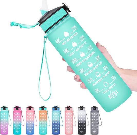 Hyeta 32 oz Water Bottles with Times to Drink and Straw, Motivational Water Bottle with Time Marker, Leakproof, Drinking Sports Water Bottle for Fitness, Gym and Outdoor