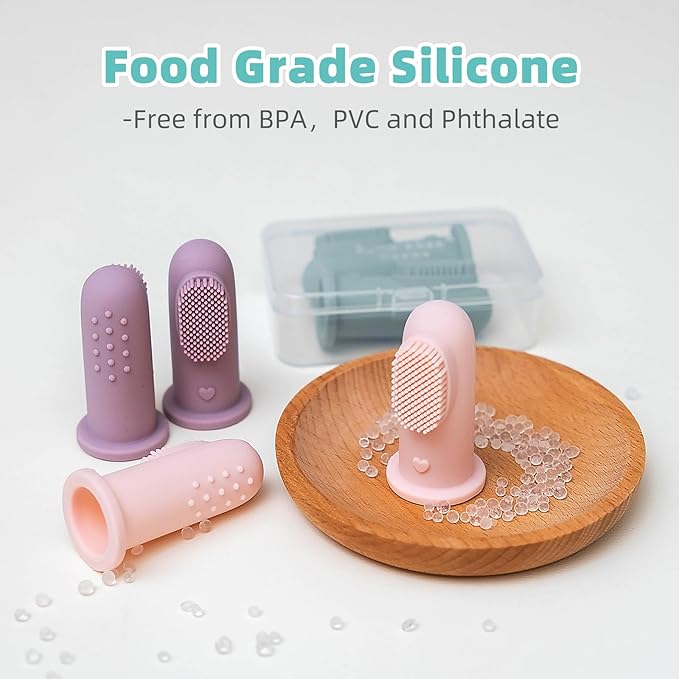 BumbleBee Silicone Baby Finger Toothbrush, Oral Cleaning & Teething Brush for Infants & Toddlers, 0 Months+, 2 Count with Travel Storage Case - Pink