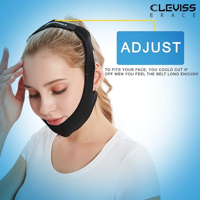Adjustable Anti Snoring Chin Strap for CPAP Users - Breathable Snore Stopping Device Face Mask Bandage Keeping Mouth Closed - Chin Strap for Snoring for Men and Women (Blue)