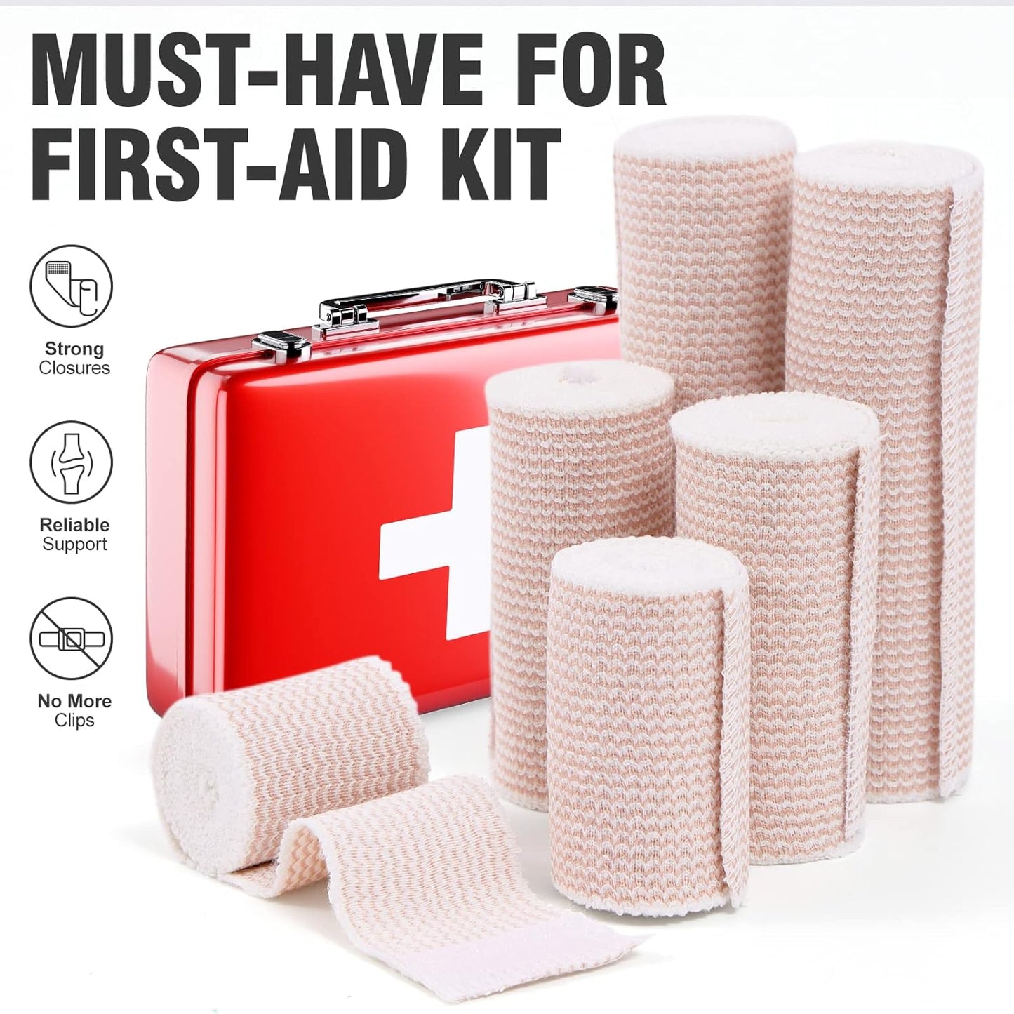 6 Pack Elastic Bandage Wrap | 2" Medical Bandage Wrap with Hook-and-Loop Fasteners on Both Ends Compression Wrap for Wounds Latex Free Stretch Bandage for Foot Arm Hand Ankle Injury