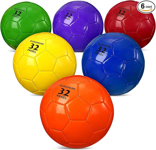 HyDren 6 Pcs Soccer Ball with Pump Colorful Official Soccer Ball for Kids Youth Adult Indoor Outdoor Soft Sport Gift for Training Practice Game
