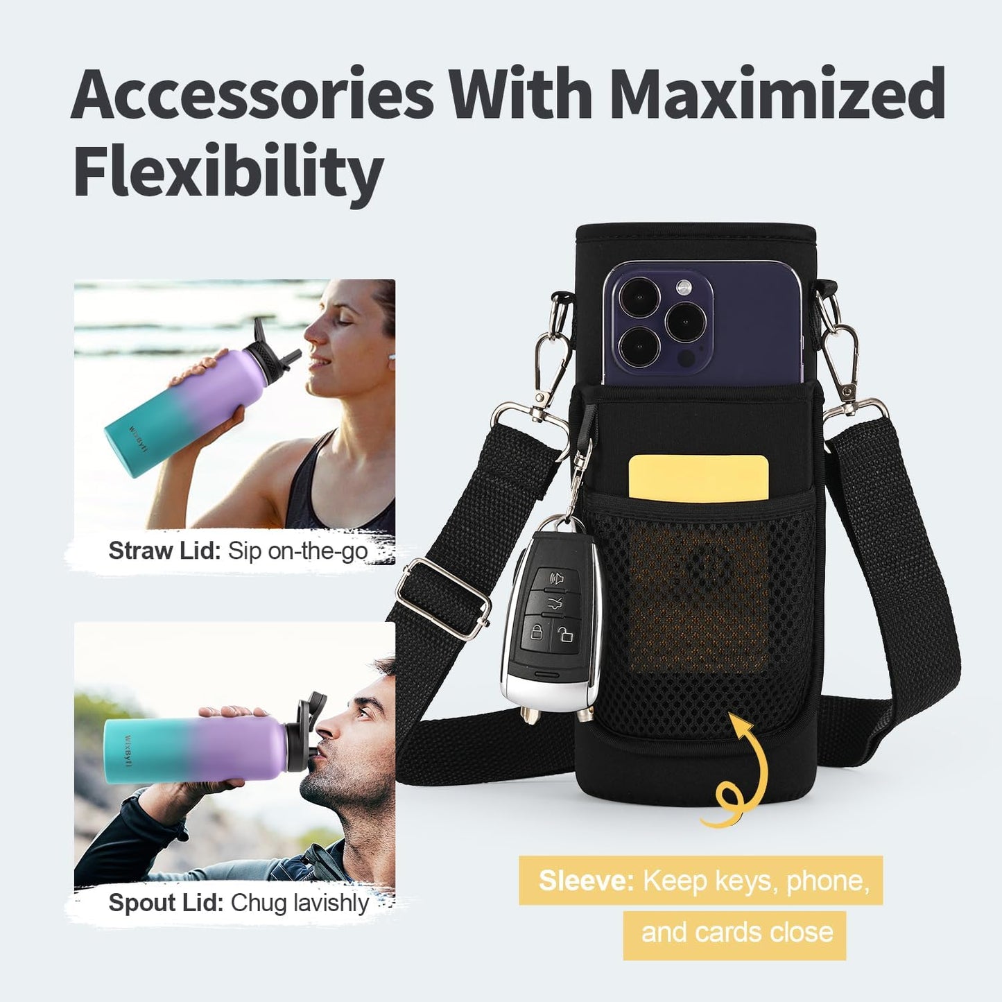 40 oz Insulated Water Bottle with Straw (Cold for 48 Hrs), Stainless Steel Triple Wall Vacuum Sports Water Jug, Leakproof Hydro Cup Flask with Paracord Handle & Straw Spout Lids & DIY Stickers