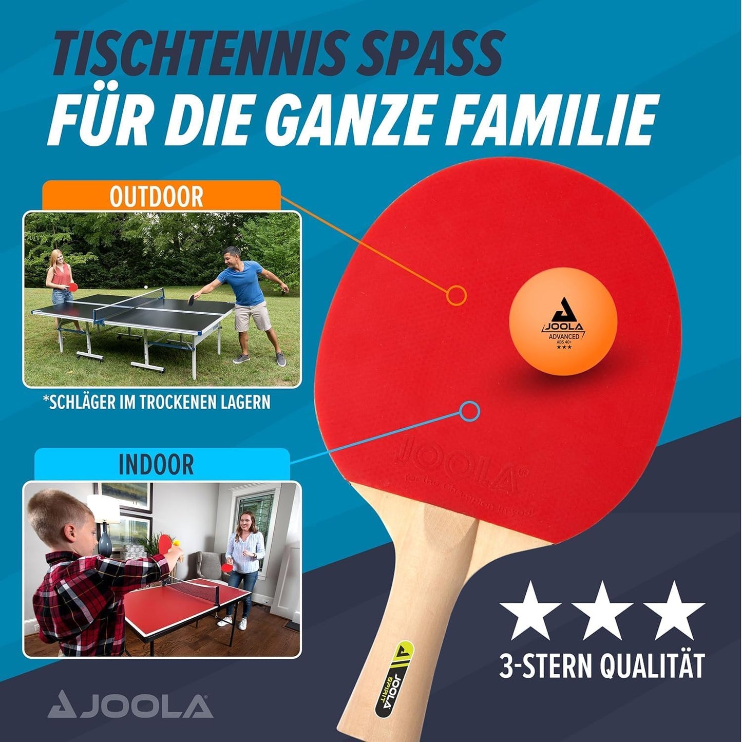 JOOLA Family Premium Ping Pong Paddles Set of 4 - Advanced Table Tennis Rackets, 10 Training 3 Star Ping Pong Balls, and Storage Case - Competitive or Recreational Play - Indoor and Outdoor Compatible