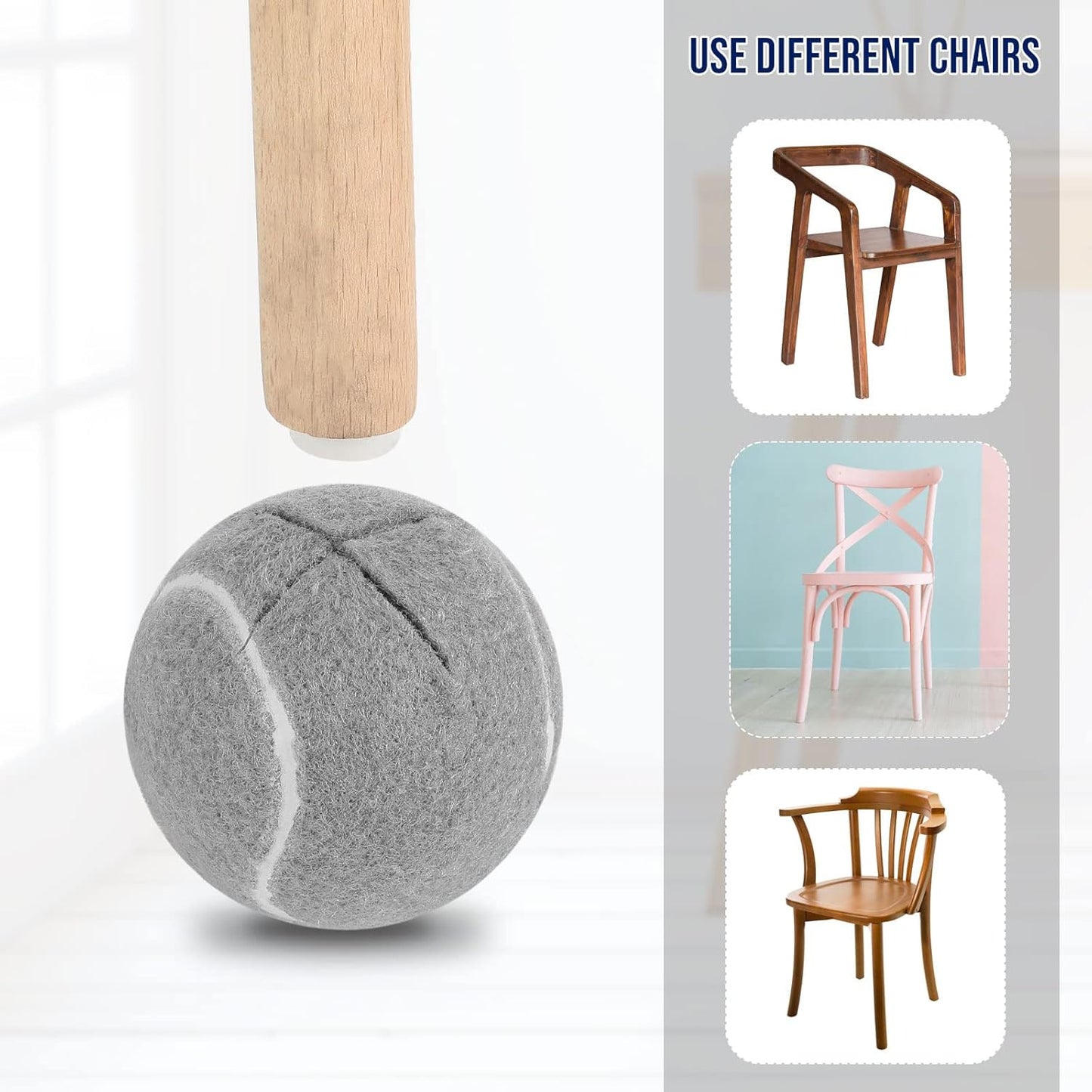 Macarrie 16 Pieces Precut Tennis Balls for Chairs Tennis Ball Chairs Foot Covers for Furniture Leg for Classroom Floor Protection Chair Desk Legs Coverings(Gray,6.3 cm)