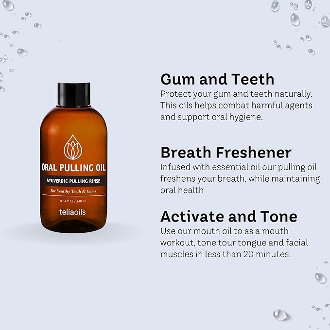 Teliaoils Coconut Pulling Oil (8.34 fl oz / 240 ml) for Mouth, Gums, Tooth – Ayurvedic Dental Mouthwash for Oral Health, Detoxification, Bad Breath – Whitens Teeth & Freshens Breath – Mint Flavor