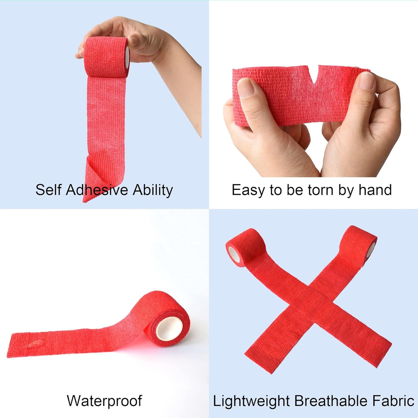 10 Pack Self Adherent Bandage Wrap Elastic Cohesive Bandage Self Adhesive Tape Vet Wrap Tape 2 Size (8Pack 2'' and 2Pack 1''), Red