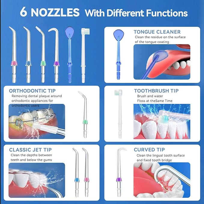 Replacement Heads for Waterpik, Water Flosser Replacement Heads Parts for Waterpik Oral Irrigator, 6 Tips Different & Storage Case Bundle