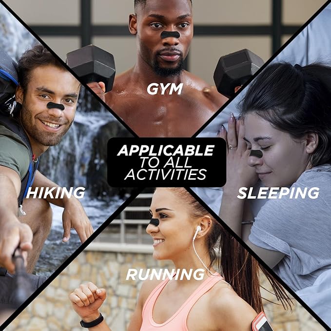 AIR-ON Performance Nose Strips | Nasal Strip for Breathing, Less Snoring & Sleeping Relief | Extra Strength, Wide Body | Drug-Free Adhesive, Athletic Support, Sweat & Oil Proof - Black (30 Pieces)