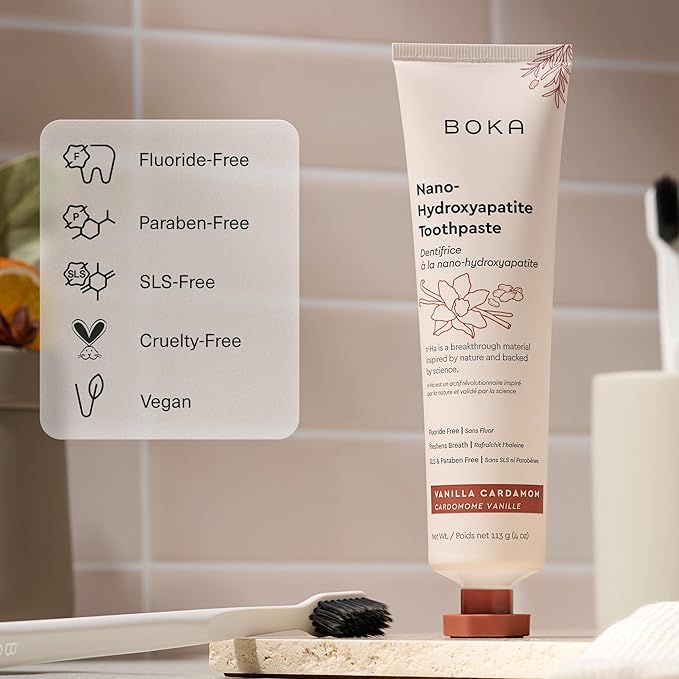 Boka Fluoride Free Toothpaste, Nano Hydroxyapatite Toothpaste, Appropriate for Sensitive Teeth - for Adult, Kids Oral Care - Vanilla Cardamom Flavor, 4 Fl Oz 1Pk US Manufactured