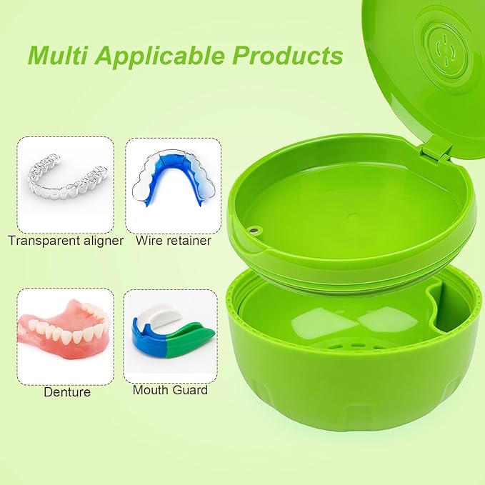 Retainer Cleaner Case,Double Layer No-Leak Denture Cup for Soaking Dentures, Denture Bath for Aligner,Retainers,Mouth Guard,Night Guard Solid Color (Green)