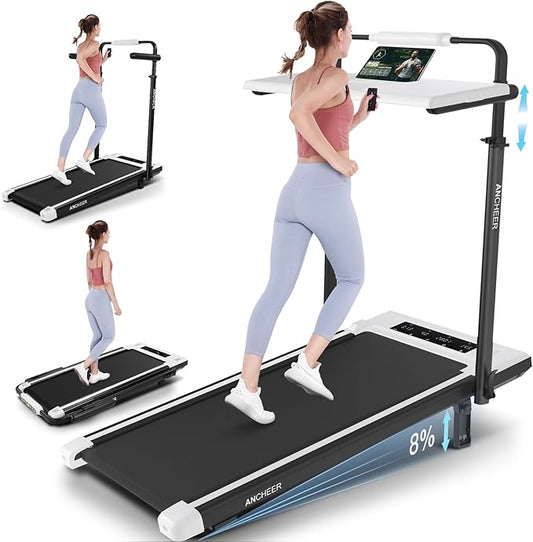 ANCHEER Walking Pad Treadmill with 12% Incline&Adjustable Height, 4 in 1 Under Desk Treadmills with Desk Workstation, Foldable Treadmill for Home 300lb,3 Type Control