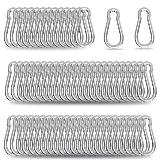 200PCS M5 Spring Snap Hook Carabiner, 2IN Heavy Duty Galvanized Steel Carabiner Clip, 220LBS Holding Capacity Spring Clips for Hammock Swing Outdoor Travel