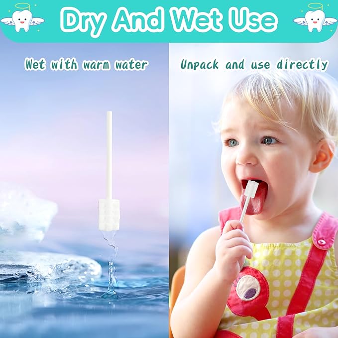 Baby Tongue Cleaner Toothbrush 30Pcs Disposable Infant Tooth Brush Clean Baby Mouth with 2Pcs Finger Toothbrush Oral Cleaning Stick Gauze Cleaner Stick Dental (Beige, 32 Piece Assortment)