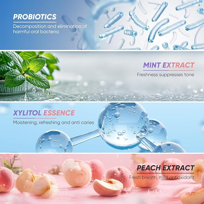 Probiotic Oral Spray, Mint & Peach Flavor Combo, Breath Spray with Prebiotics and Probiotics, Long-Lasting Freshness, Alcohol-Free, Convenient Travel-Sized, 25ml/0.85oz