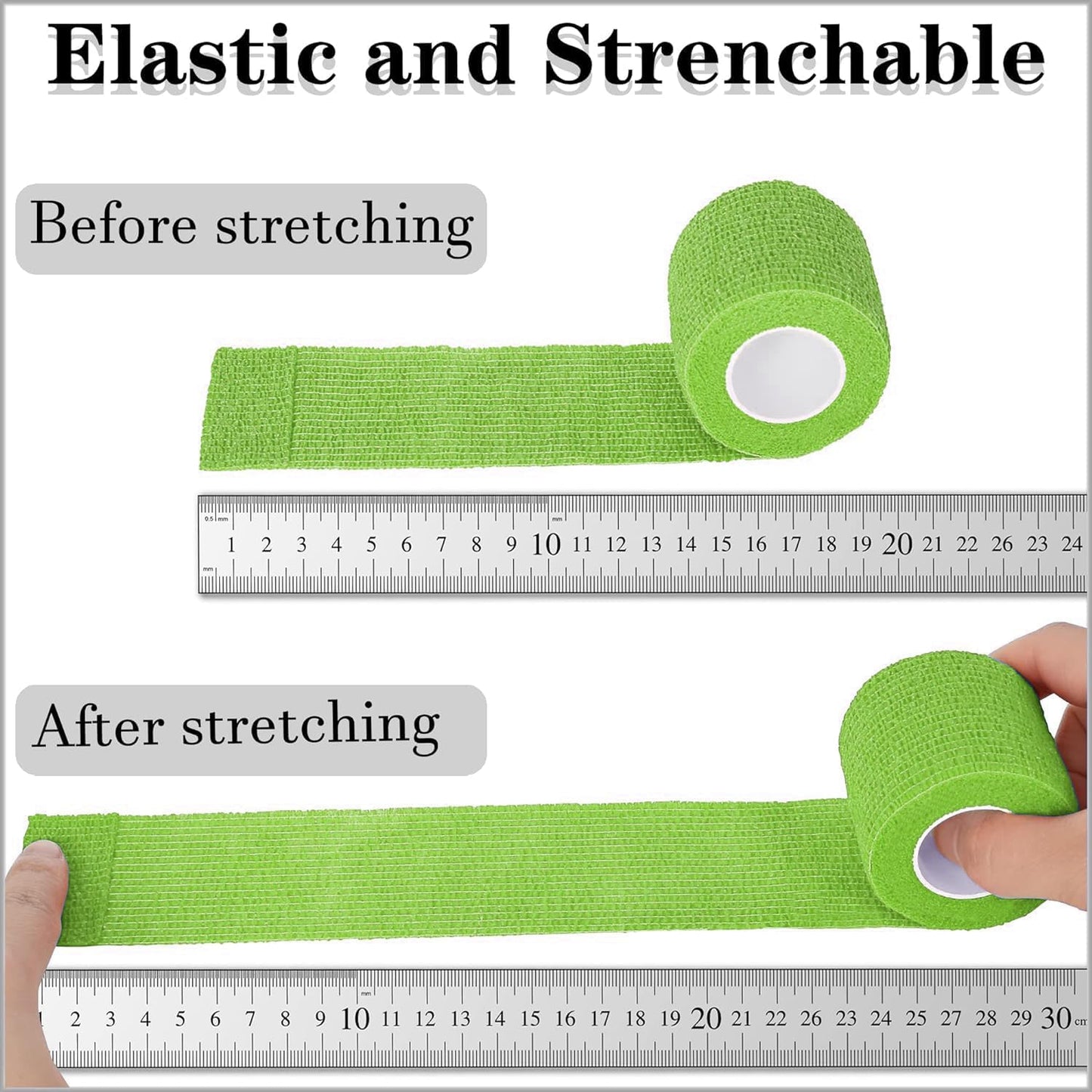 8 Pack 2 in x 5 Yards Cohesive Wrap Self Adhesive Bandage Wrap Elastic Self Adherent Wrap Self Stick Vet Tape for Athletic, Wrist, Ankle, Knees, Pets (Grass Green)