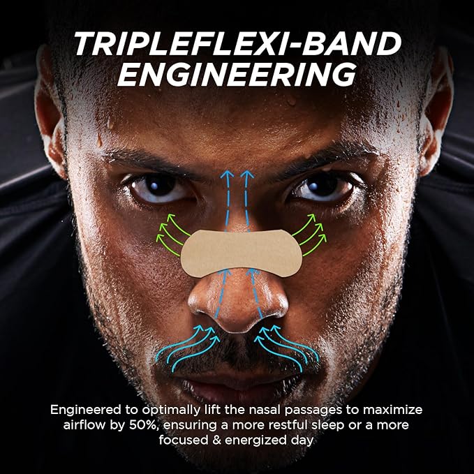 AIR-ON Performance Nose Strips | Nasal Strip for Breathing, Less Snoring & Sleeping Relief | Extra Strength, Wide Body | Drug-Free Adhesive, Athletic Support, Sweat & Oil Proof - TAN (30 Pieces)