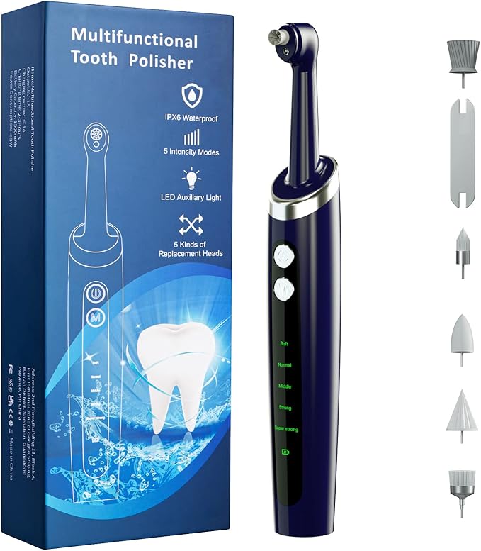 Teeth Polisher and Plaque Remover,Tooth Polishing Kit with 5 Replacement Heads & Cleaning Modes,USB Rechargeable,Ipx6 Waterproof,Teeth Polisher Electric Professional for Adults &Kids