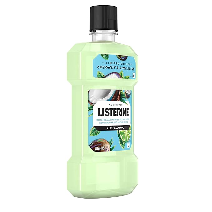 Listerine Coconut & Lime Alcohol Free Mouthwash, Oral Rinse Kills up to 99% of Bad Breath Germs, Limited Edition Coconut Lime Flavor, 500 mL