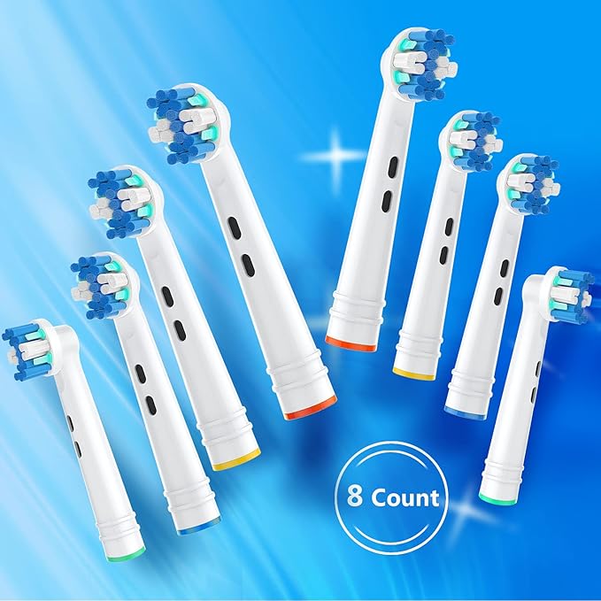 Replacement Toothbrush Heads Fit for Oral B Electric Toothbrushes, 8pcs, Round Brush Head for FlossAction, Repuesto for Braun Type 3756 3757 3744 3765 4729 4739