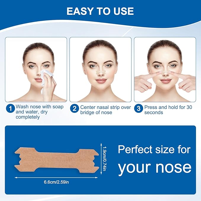 MQ 100ct Upgraded Nasal Strips for Snoring Nose Strips for Breathing Extra Strength Snore Strips to Open Nasal Passages, Relieve Nasal Congestion
