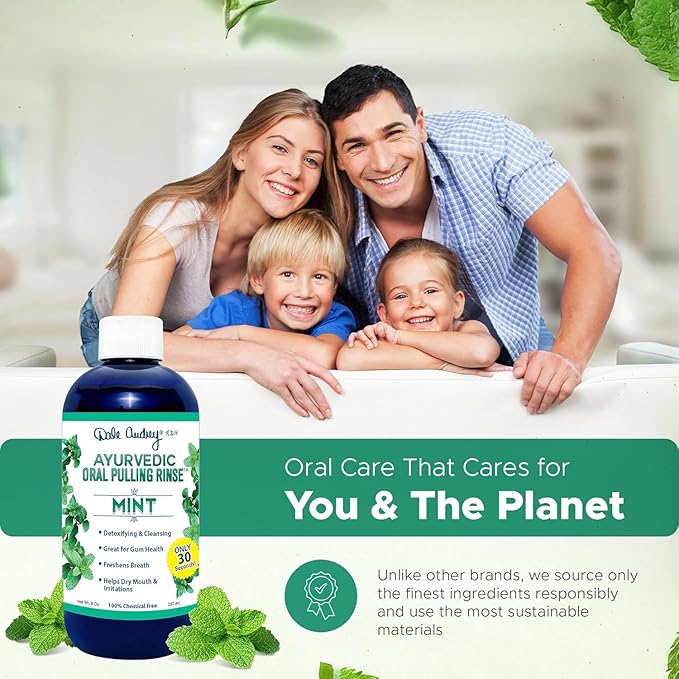 Pack of 3 Ayurvedic Organic Oil Pulling for Teeth and Gums | Refreshing Mint Flavored Oral Rinse Mouthwash | Essential Oils for Bad Breath | Teeth Whitening Pulling Oil & Gum Care Mouthwash-8 FL Oz