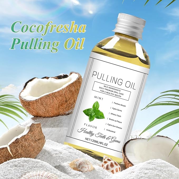 Cocofresha Pulling Oil, Pure Organic Coconut Oil Pulling 4 Oz Mint Flavor, Cocofresha Pulling Oil for Teeth and Gums, Coco Fresha Powerful Organic Coconut Peppermint Pulling Oil