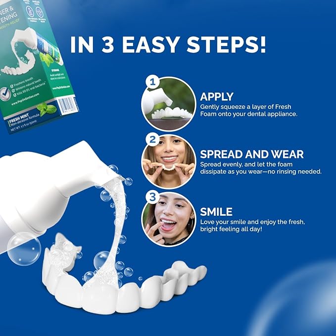 Aligner & Retainer Cleaner Fresh Foam – Dry Mouth Relief, Compatible with All Clear Aligners, Retainers, Mouth Guards, Night Guards, Veneers, Whitens, Freshens, 3% Hydrogen Peroxide, Mint - 50ml 3pcs