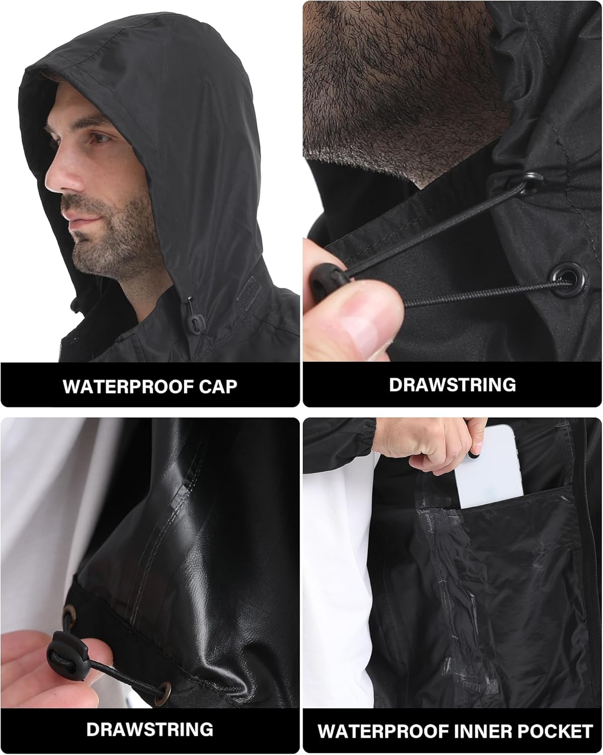 iCreek Men's Rain Jacket Lightweight Waterproof Packable Rain Shell Jacket Raincoat with Hood Windbreaker for Cycling, Golf