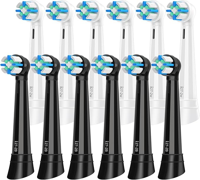12 PCS Replacement Heads Compatible with Oral B IO 2/3/4/5/6/7/8/9/10/Deep Clean Series Electric Toothbrush, Medium Softness Brush Heads Compatible with Oral B IO for Teeth and Gums Care (Black/White)