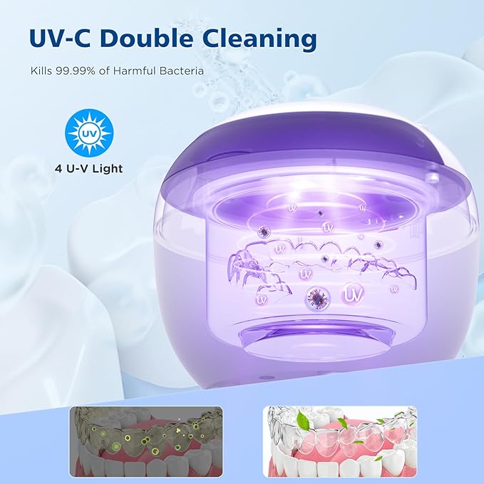45kHz Ultrasonic Retainer Cleaner Machine, 200ML Denture Cleaner, 4 Modes with Digital Timer Mouth Guard Cleaner for Aligner, Night guard, Braces, Toothbrush, Jewelry and More (White)