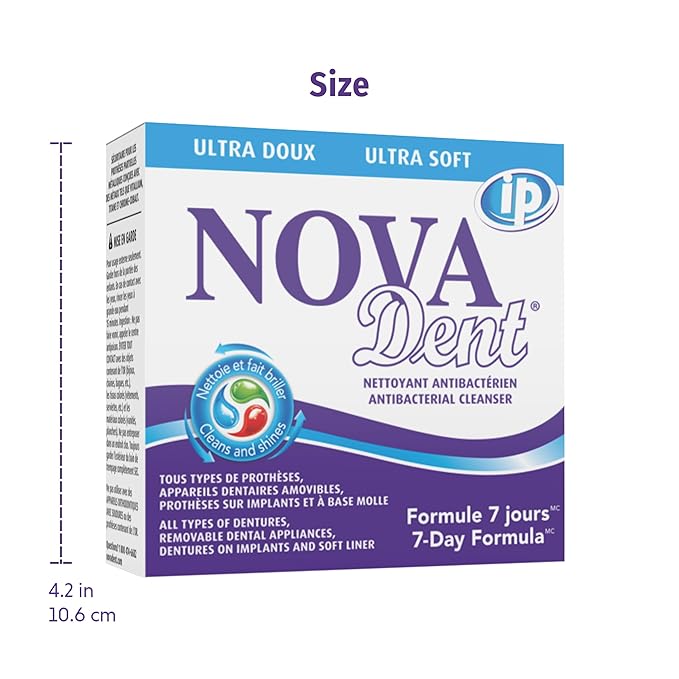 Novadent Dentures Cleaner – for Denture on implants, Denture Soft Liner and Orthodontic Appliance Without Soldering -1 Year (52 sachets)