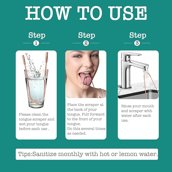 Copper Tongue Scraper (2 Pack), Tongue Cleaner for Reduce Bad Breath, Tongue Scrapers for Adults & Kids, 100% Copper Metal Tongue Scrubber Set for Oral Care & Easy to Use (short-handle)