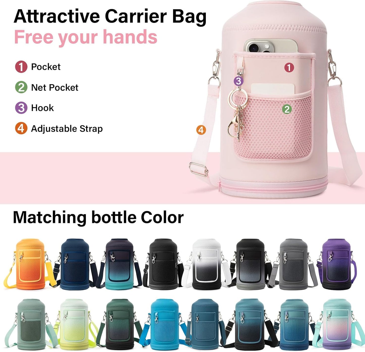 1 Gallon Water Bottle Insulated | Thickened Stainless Steel Vacuum Metal Water Jug | Portable Sports Large for Gym and Hiking with Straw, Carrier Bag, Handle Strap | BPA-Free 128 oz