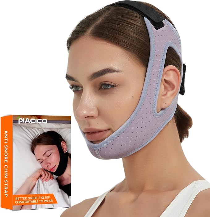 Chin Strap for Cpap Users - Adjustable Snore Stopping Device Face Mask Bandage Keeping Mouth Closed - Anti Snoring Sleep Aid Solution - Skin-Friendly Comfortable Sleeping (Purple)