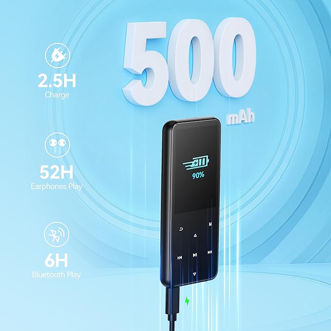 AGPTEK 64GB MP3 Player with Bluetooth, M3 2.4 inch Music Player with Speaker and FM Radio, Touch Buttons, Supports Up to 128GB(Black)