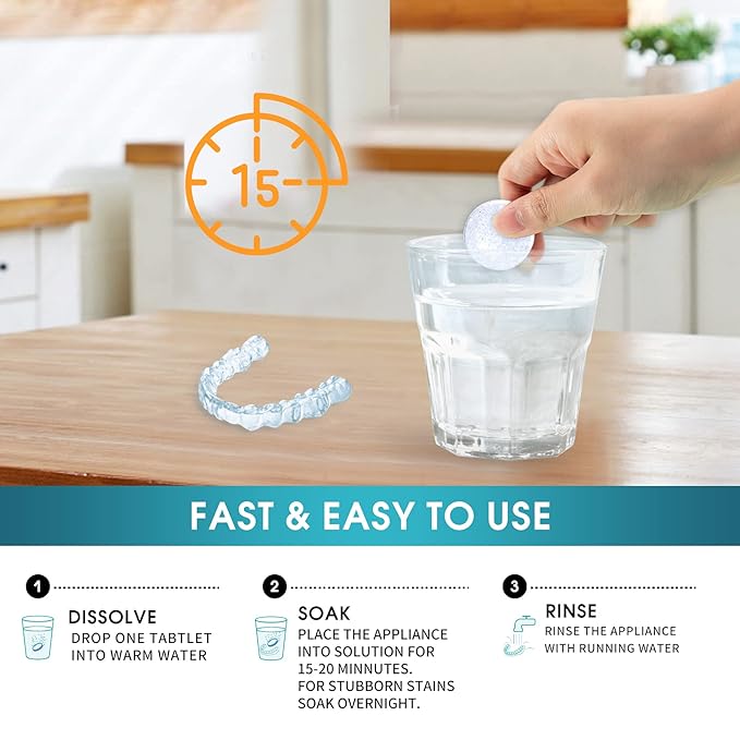 Retainer Cleaner Tablets Invisalign Cleaner Denture Cleaning Tablets,Remove Stains Away,3 Month Nature Supply - Use for Invisible Clear Aligner,Partials Full Dentures,Night Guard,Mouthguard by Y-Kelin