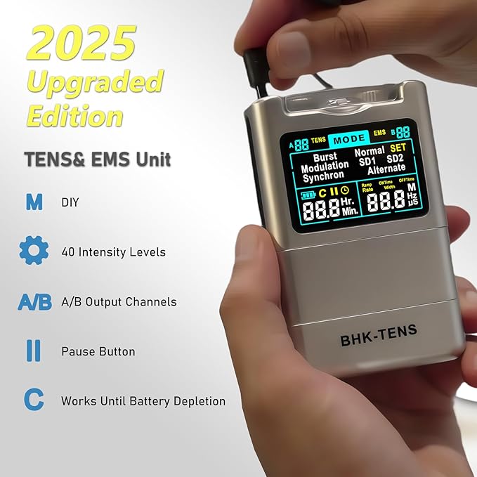 2025 TENS EMS Unit Muscle Stimulator for Back Pain Relief, Upgraded Color LCD TENS Machine for Chronic Pain, Muscle Relaxation, Home Use. with 8 Customizable Pulse Modes, 8 TENS Pads, 40 Intensitys